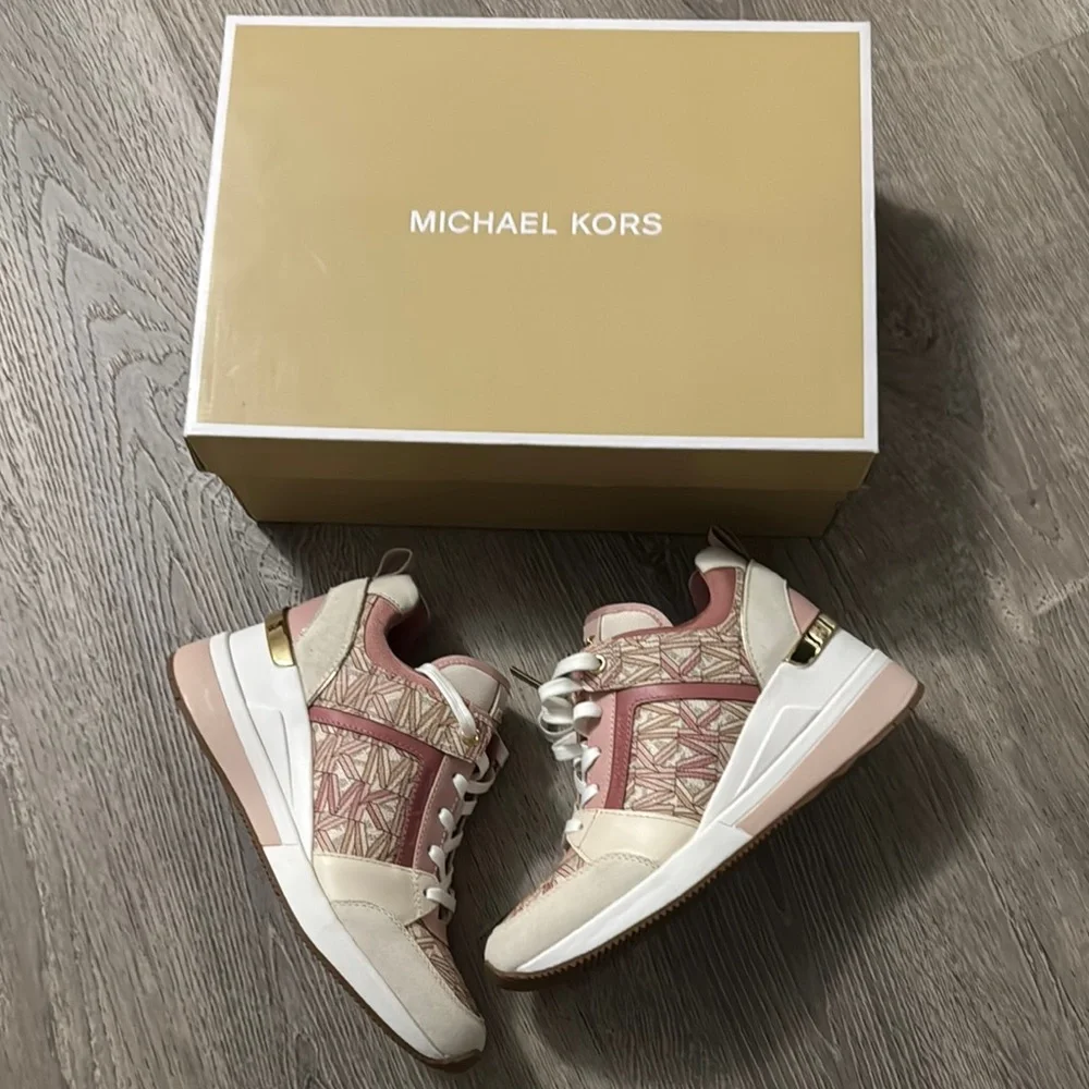 Michael Kors Women's Pink and Cream Sneakers - Picture 2 of 5